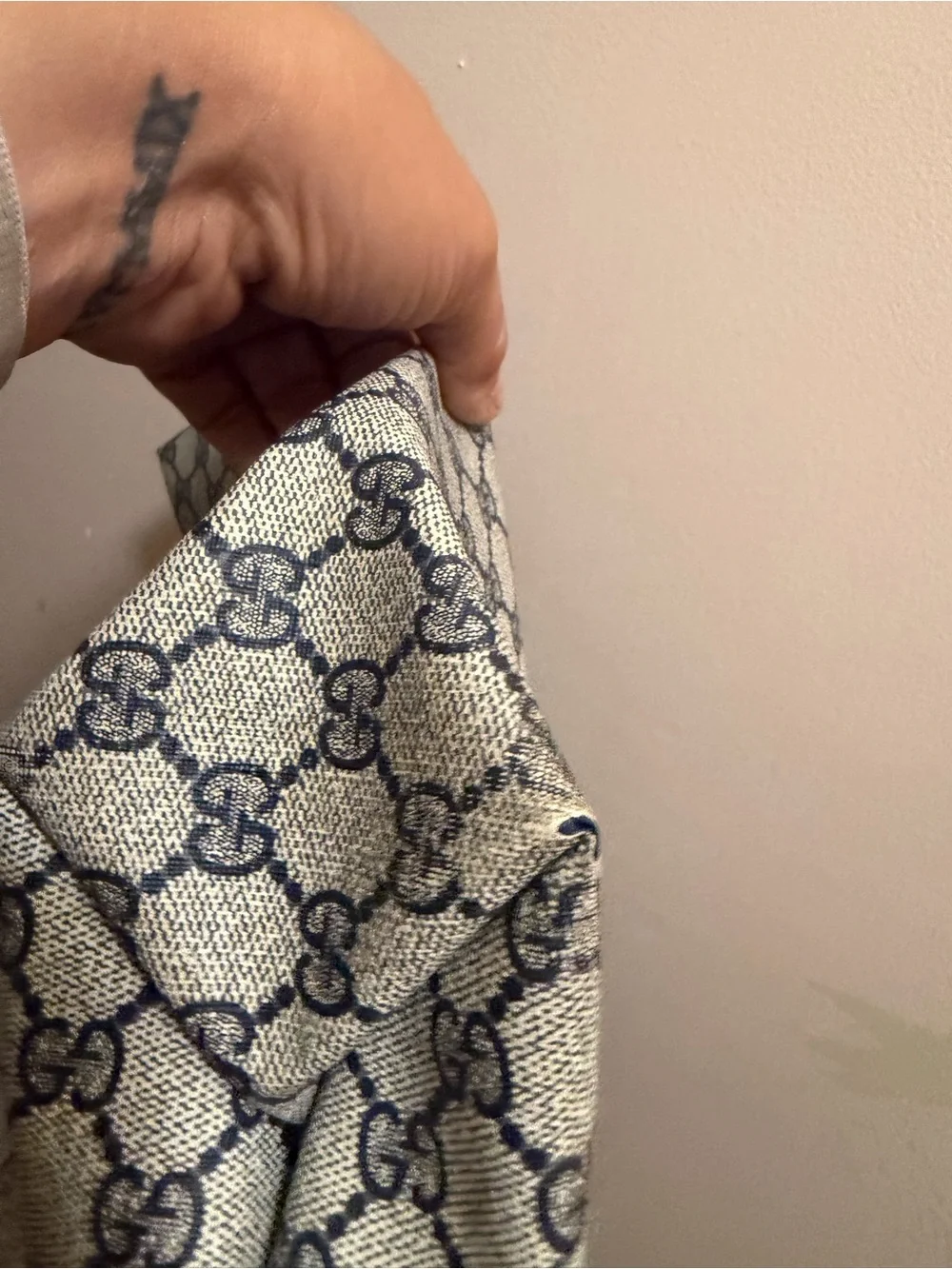 Gucci Vintage Navy Blue and Beige GG Canvas Tote